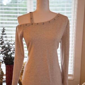 VENUS Beige Long Sleeve Top with Grommet Detail